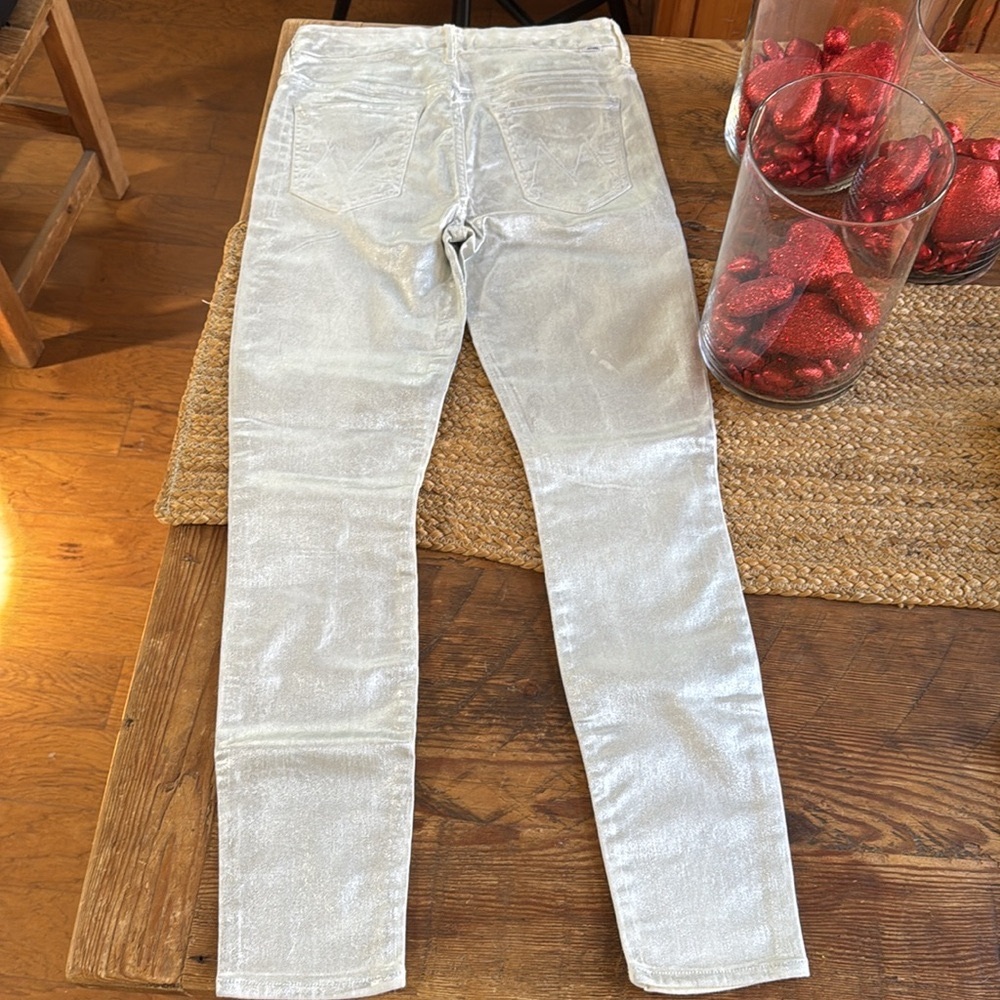 MOTHER High Waisted Looker Ankle Silver Linings Jeans